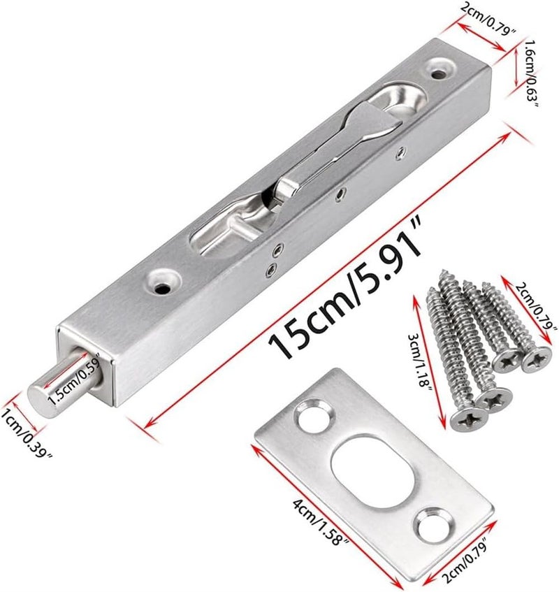 6 Inch Door Bolts, Stainless Steel Concealed Security French Door Locks with Hardwares, Metal Flush Latch Bolts for Composite Wood Double Dummy Door, 2 Pcs (Silver) - Image 3